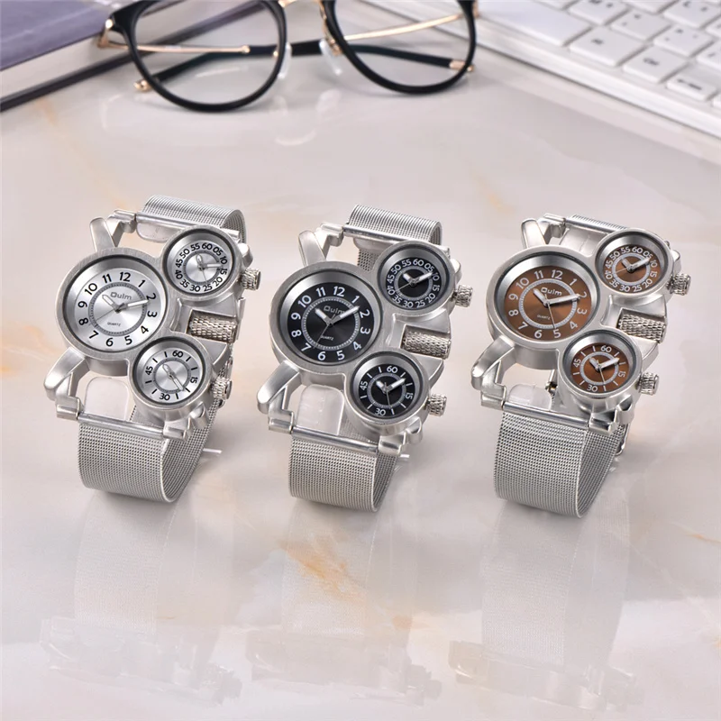 Three Time Zone Quartz Watches Men Mesh Steel Leather Band Sport Wristwatch Man Luxury Brand Male Clock relogio - Image 6