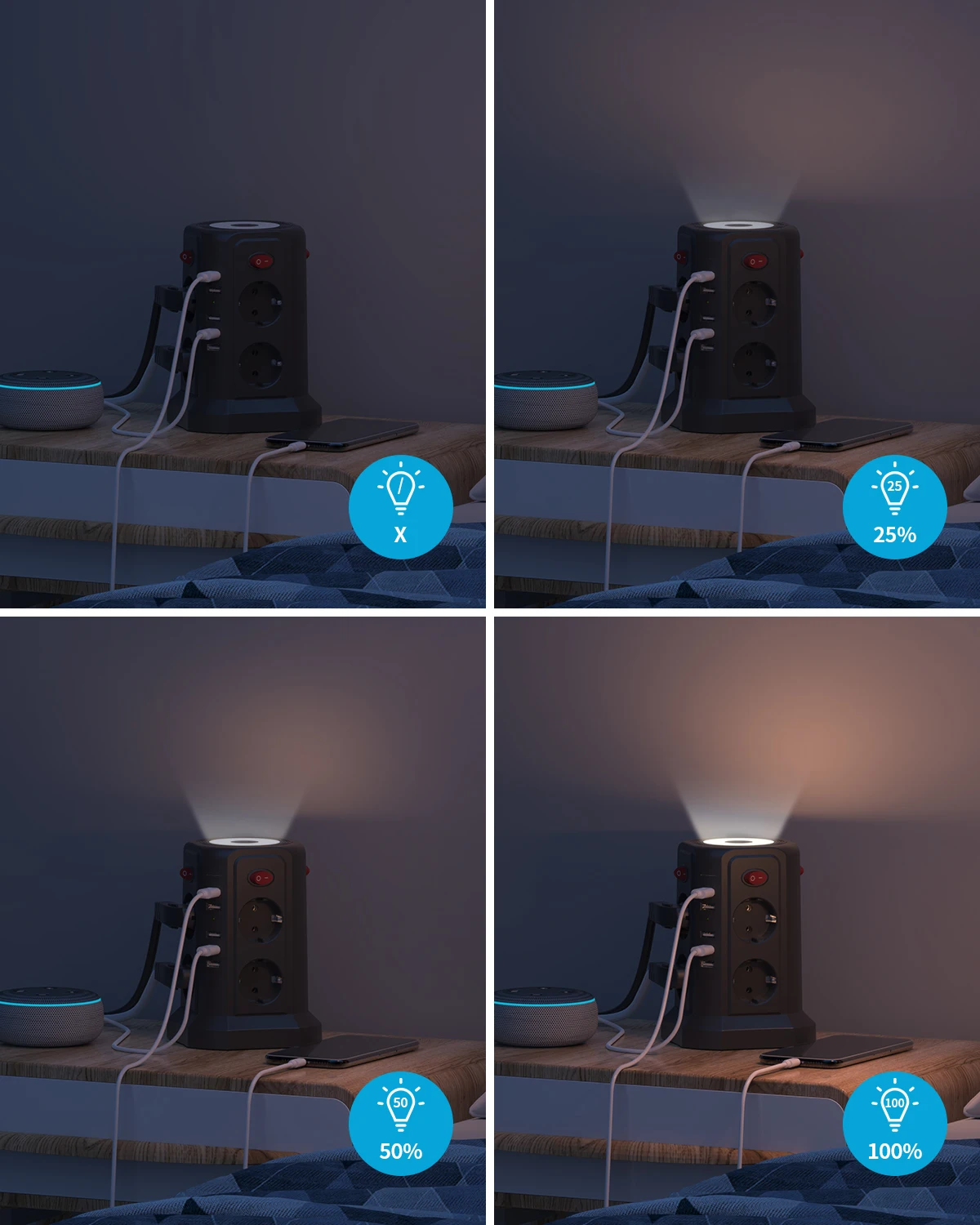 EU 8-Position Multifunctional Socket Tower with 5 USB Ports, Independent Control Switch Design for Home Office Plug-in Boards - Image 5