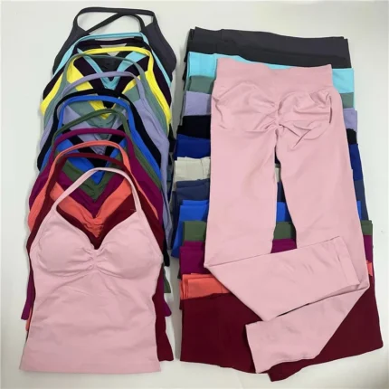 2Pcs Women’s Gym Yoga Set Seamless High Waist Leggings Sports Bra Top Workout Outfit Fitness Activewear Running Training Clothes