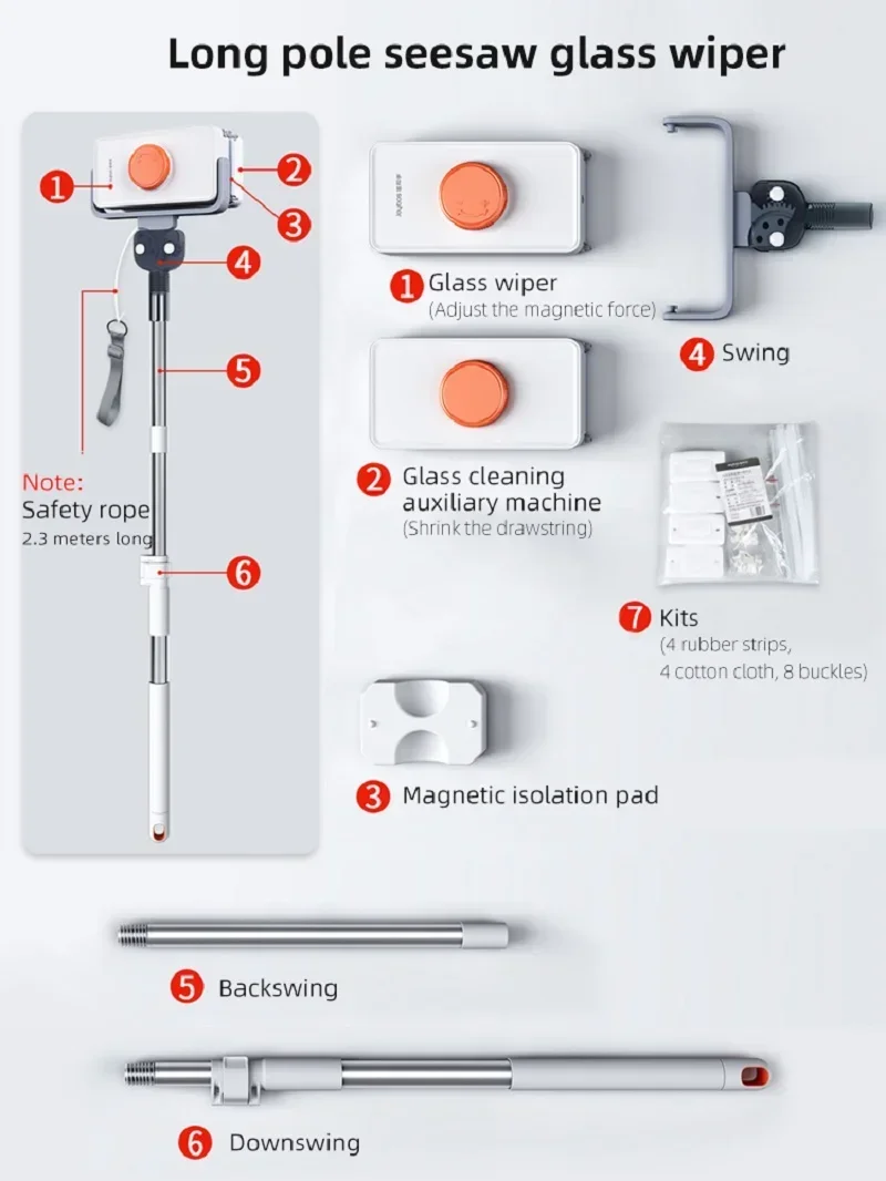 Double Sided Magnetic Glass Windows Cleaner With 5-35mm Adjustable Telescopic Rod For Various Glass Windows Glass Cleaning Tool - Image 7
