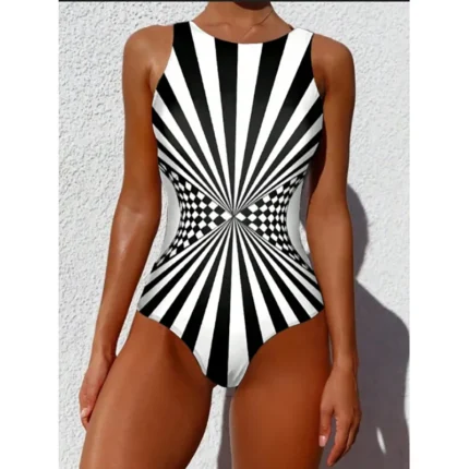 Sexy Strile One-piece Stylish Swimsuit for Women O Neck Quick Dry Detachable Pads Brazilian Swimming Suit Bikini Set