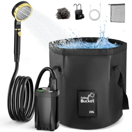 Portable Camping Shower with Rechargeable Pump 7800mAh Outdoor Shower Kit 20L Foldable Bag for Travel, Garden and Car Wash