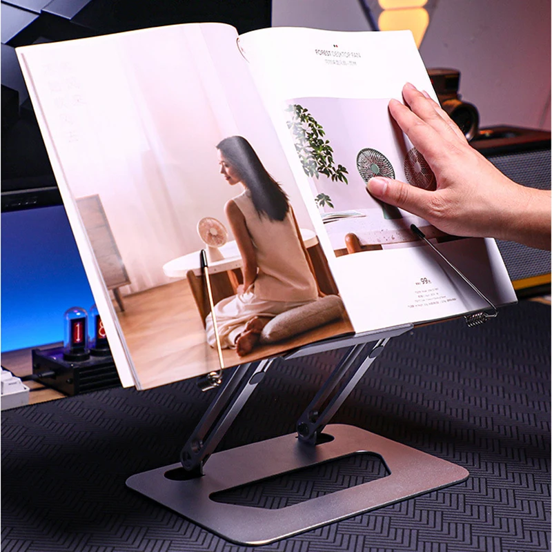 Multifunctional Foldable And Adjustable Aluminum Alloy Reading Stand With Spring Clip For Laptops, Tablets & Thick Books - Image 2