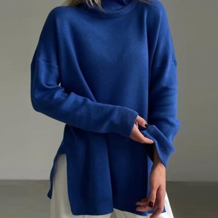 Autumn Winter Women’s Sweaters Turtleneck Women Pulovers Side Split Knitted Jumpers Christmas Sweater Oversize Pull For Women