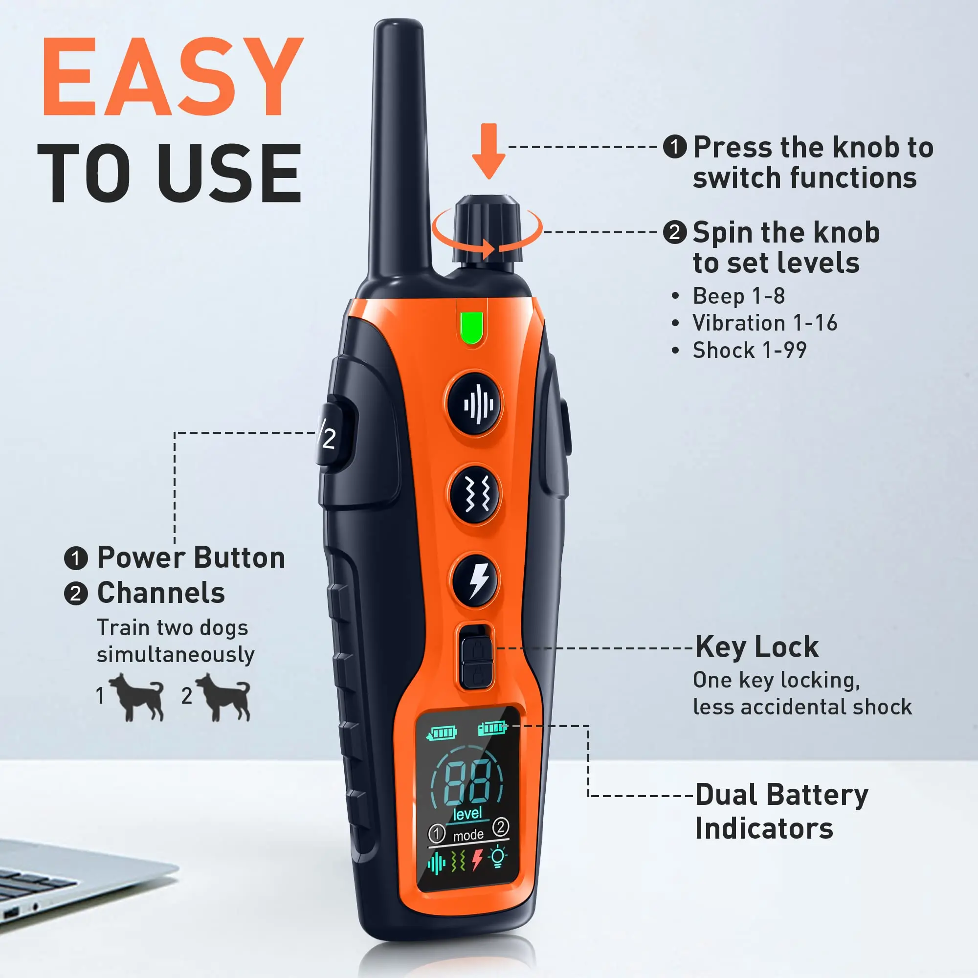 Electric Dog Training Collar Remote Control Waterproof Pet BehaviorFor 5-120lbs Puppy With Vibration Shock - Image 5