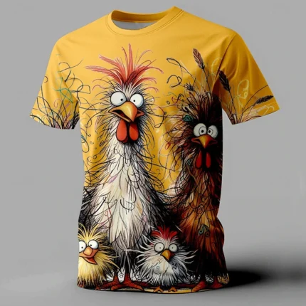 Funny Men’s T Shirt Animal Chicken Print Summer Casual Short Sleeve Tee Street Fashion O-Neck Pullover Men’s Oversized Clothing