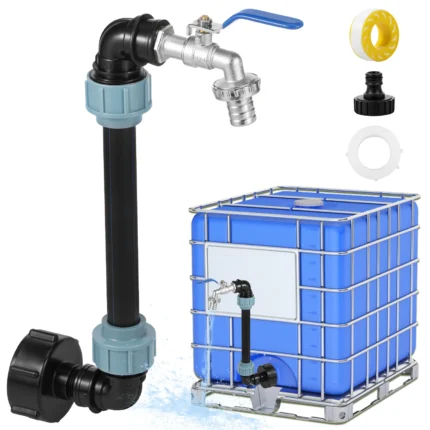 IBC Tank Gooseneck Adapter Set Zinc Alloy with Brass Tap 3/4 Inch Outlet Tap for 1000L Rainwater Tank Rain Barrel IBC Container
