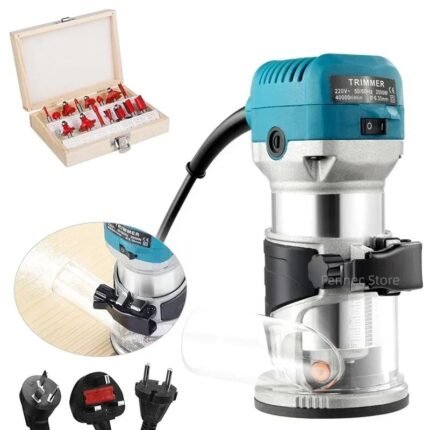 Electric Trimmer Router Woodworking Milling Engraving Slotting Trimming Machine Wood Trimmer Router Tool with 15 PCS Router Bits