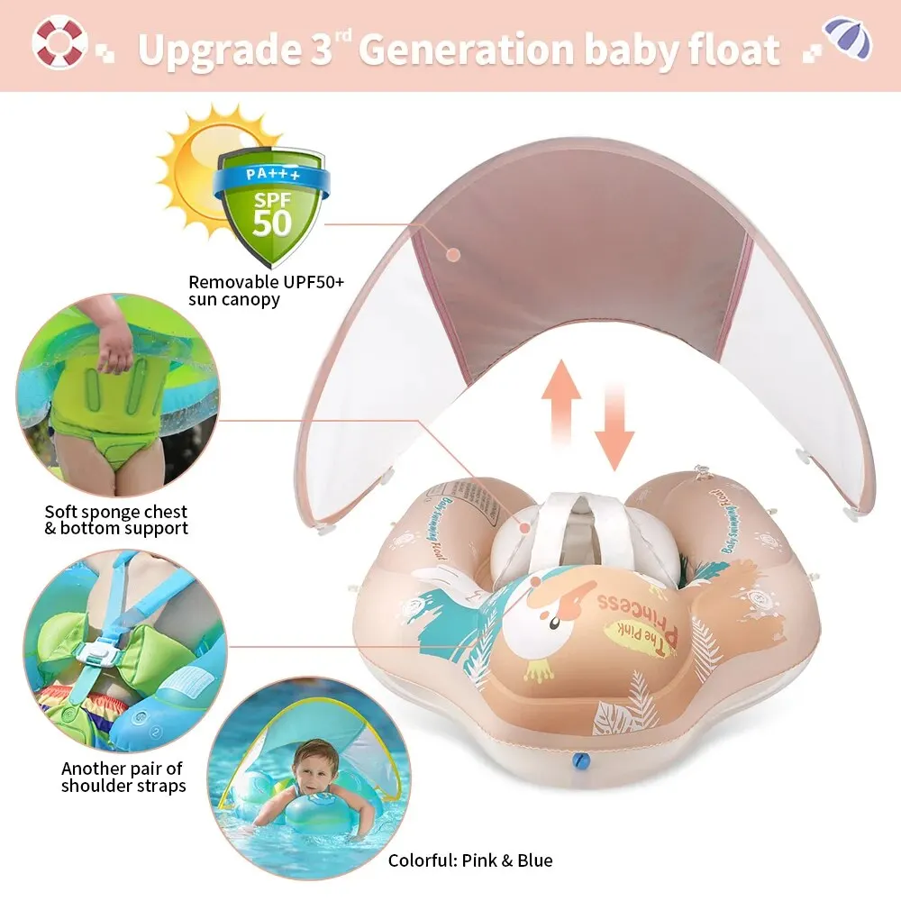 Baby Swimming Float With Canopy Inflatable Infant Ring Kids Pool Accessories Circle Bathing Summer Toys - Image 4