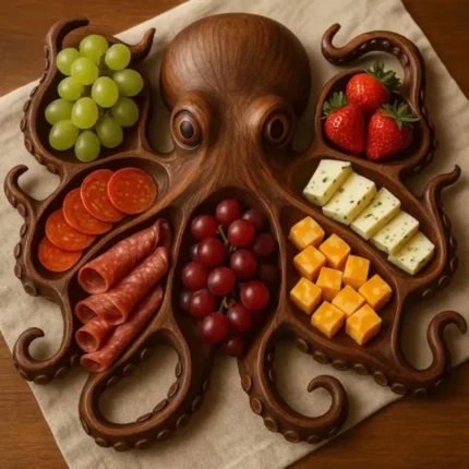Octopus Food Tray Wooden Fruit Serving Pan Cheese Platter Dessert Storge Bowl Partition Food Classification Decorative Tray