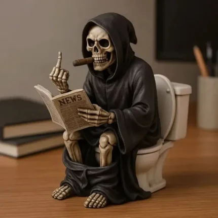 Halloween Toilet Grim Reaper Figurine Home Decor Resin Sculpture Middle Finger Decoration Crafts Figurines