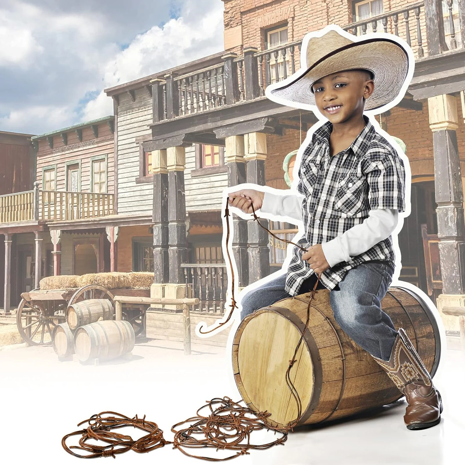 2.5M Fake Rusted Silver Barbed Barb Wire Decoration Halloween Barbed Wires Garland Haunted House Prop Western Party Decorations - Image 6