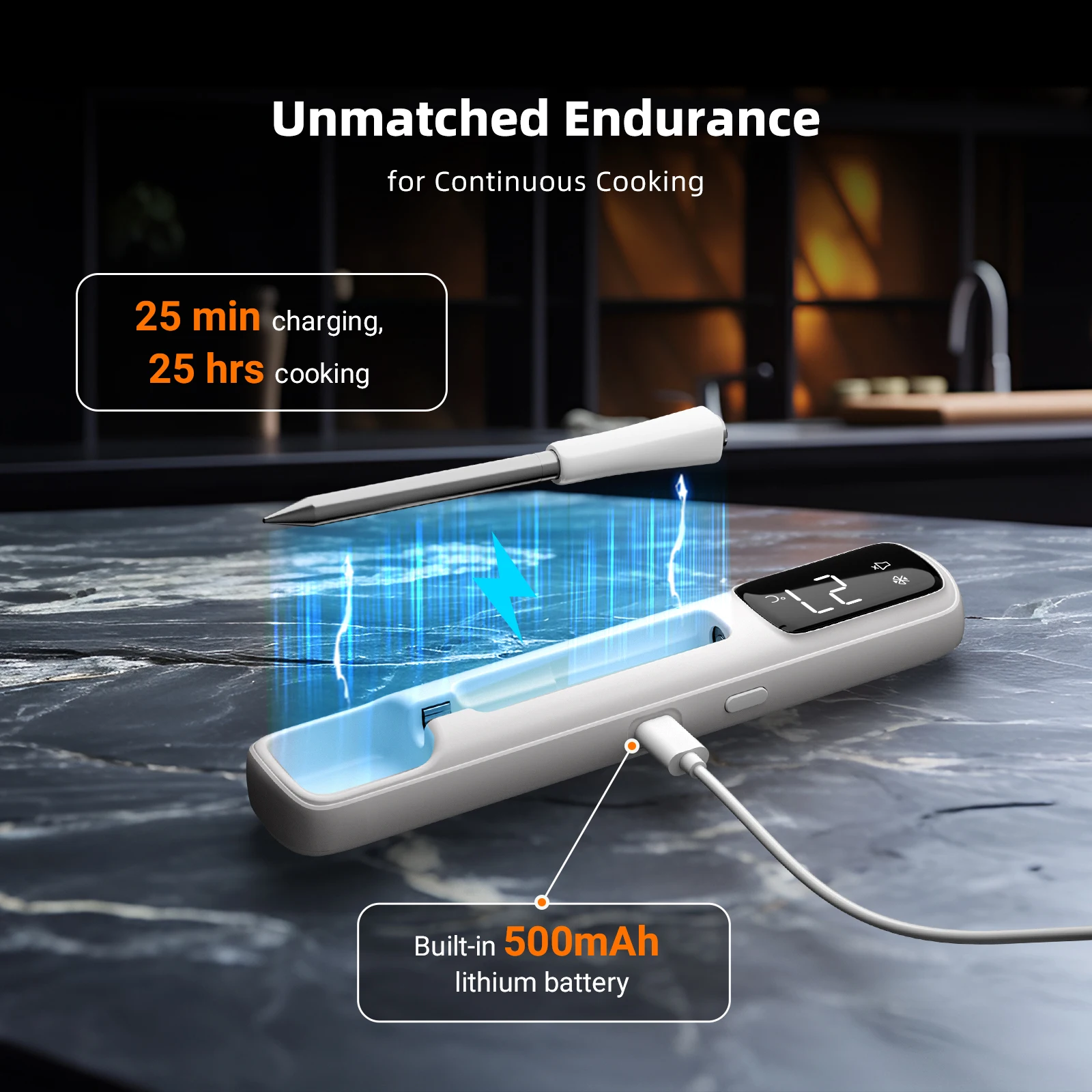 Mini Wireless Meat Thermometer, Bluetooth 5.4 1000ft, 1s Response, IP67, 26 Presets, LED Display, for BBQ/Grill - Image 3