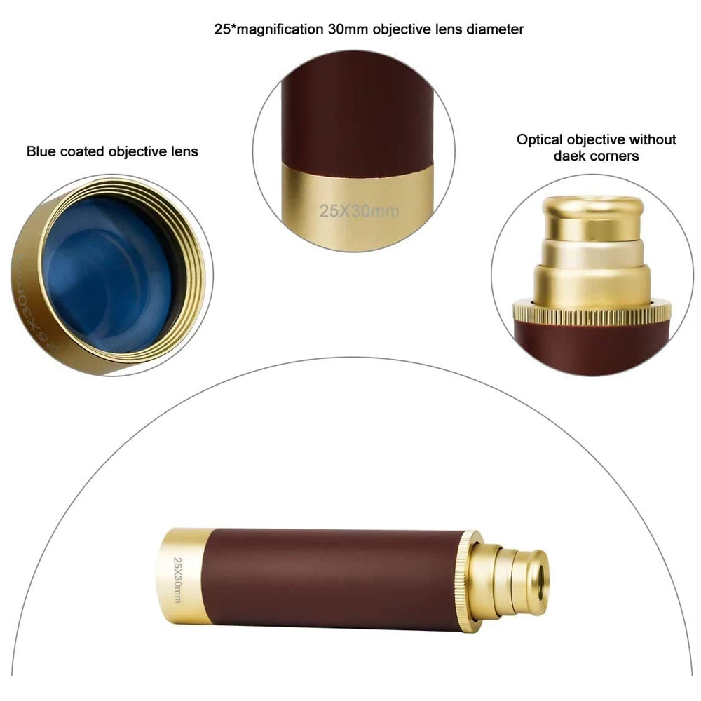 Retro Pirate Telescope Zoomable 25×30 Pocket Monocular Collapsible Waterproof Captain Jack’s Spyglass Handheld Vintage Telescope - Image 4