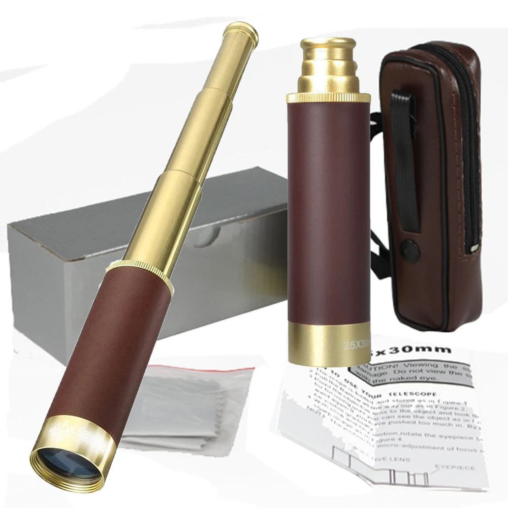 Retro Pirate Telescope Zoomable 25×30 Pocket Monocular Collapsible Waterproof Captain Jack’s Spyglass Handheld Vintage Telescope