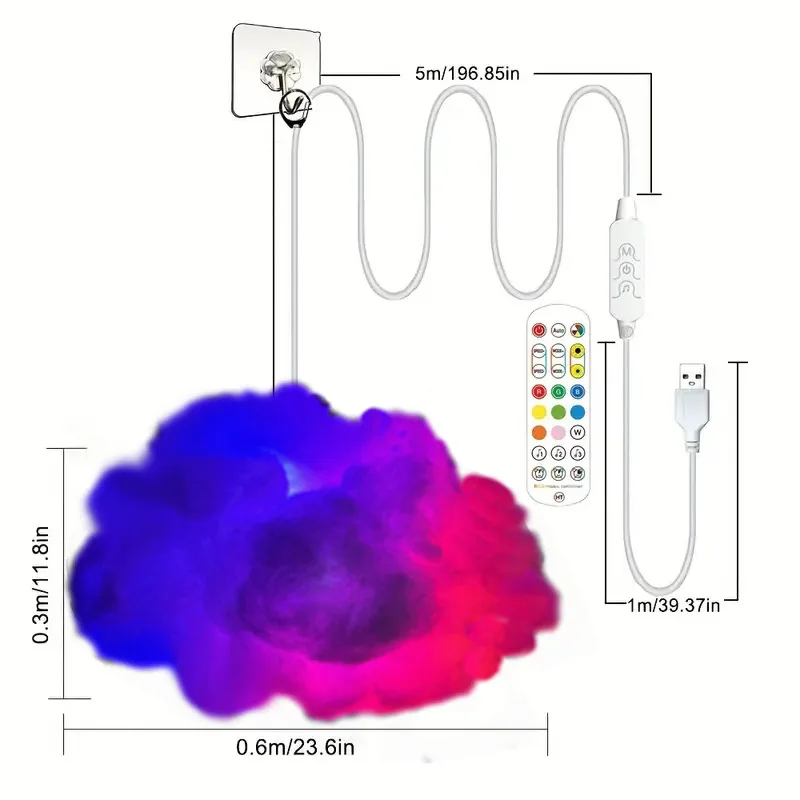 39.3inch 3D Thunder Cloud LED Ambient Light Remote and APP Control DIY Color Changing Light lamp for Game Room Party Club - Image 4