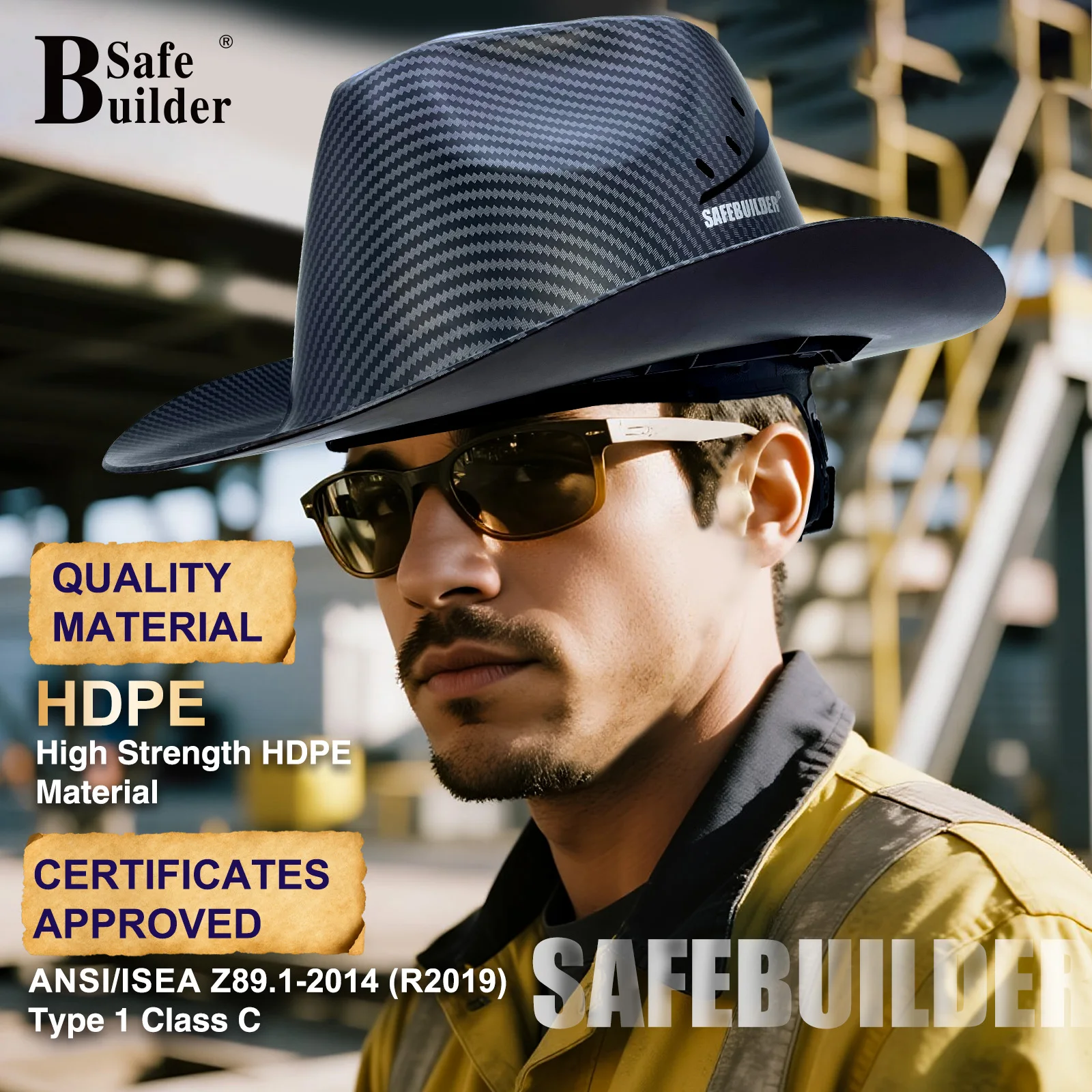 Cowboy Safety Hard Hat ANSI Z89.1 Class C Vented Full Brim Helmet for Outdoor Construction Industrial Use - Image 3