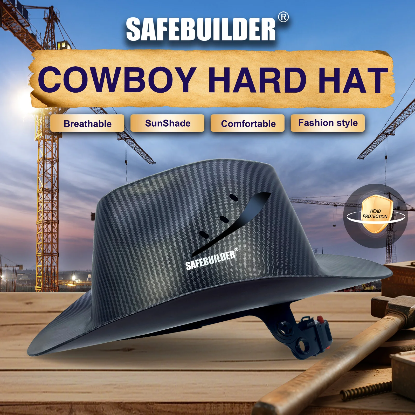 Cowboy Safety Hard Hat ANSI Z89.1 Class C Vented Full Brim Helmet for Outdoor Construction Industrial Use - Image 2