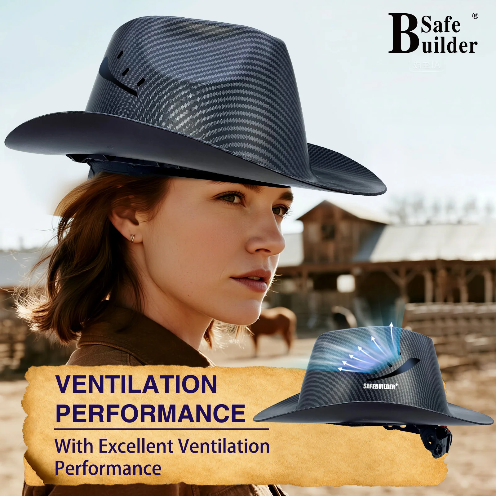 Cowboy Safety Hard Hat ANSI Z89.1 Class C Vented Full Brim Helmet for Outdoor Construction Industrial Use - Image 5