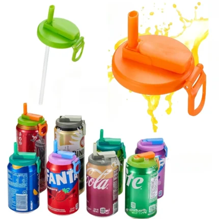 Portable Soda Can Lid and Silicone Straw Soda Can Lid Reusable Suitable For Canned Beverages Beer Juice 1pcs With 2 straws