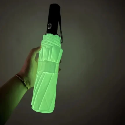 Fluorescent Luminous Fully Automatic Fold Umbrella Solid Color Minimalist Creativity Windproof Durable Sunny& Rainy Umbrella