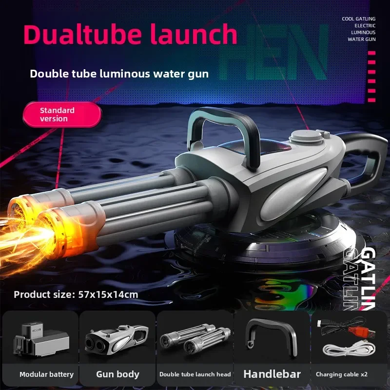 Electric Gatling Water Gun Toy With Rotating Gun Barrel Lights Big Capacity Water Pistol Spray Blaster Pool Toys for Kids Adult - Image 3