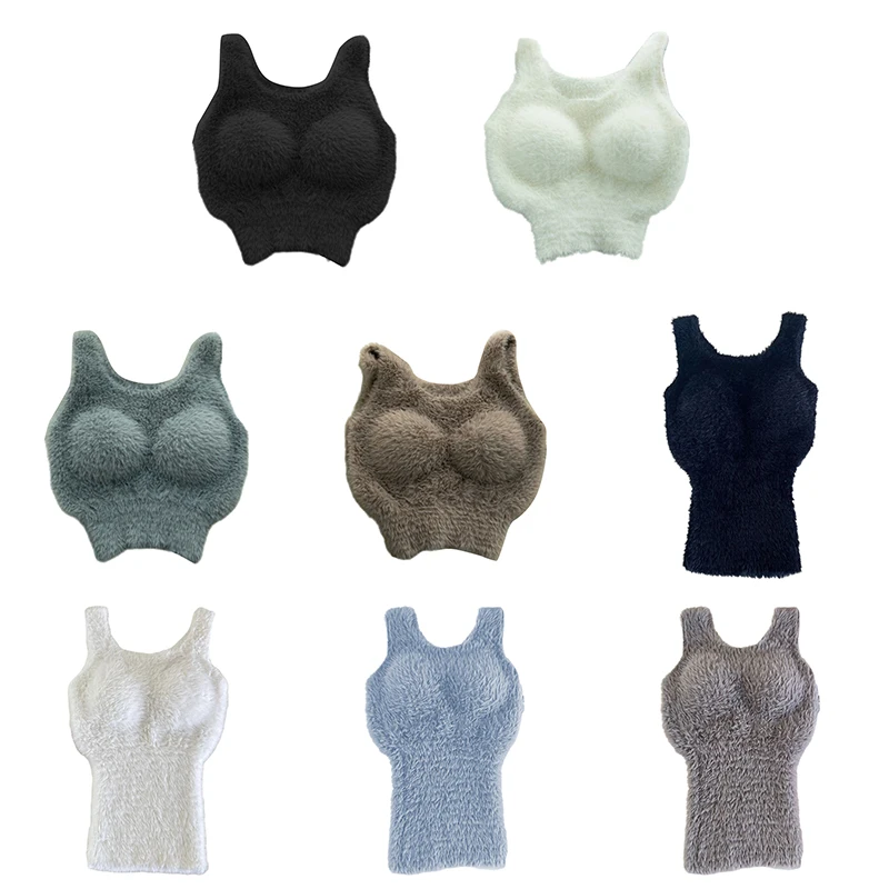 Autumn Winter Plush Warm Wool Tank Tops Bottom Imitation Cashmere Girls Thermal Underwear Thicken Fleece Camisole Bra Pads - Image 6