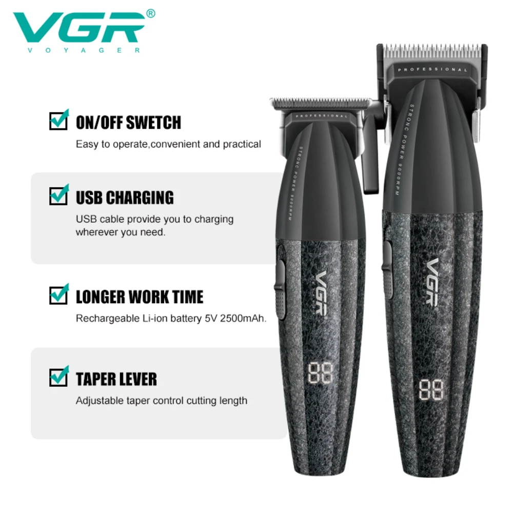 Hair Trimmer Professional Electric Hair Clipper Barber Hair Cutting Machine 9000 RPM Haircut Metal Trimmer for Men V-640 - Image 3