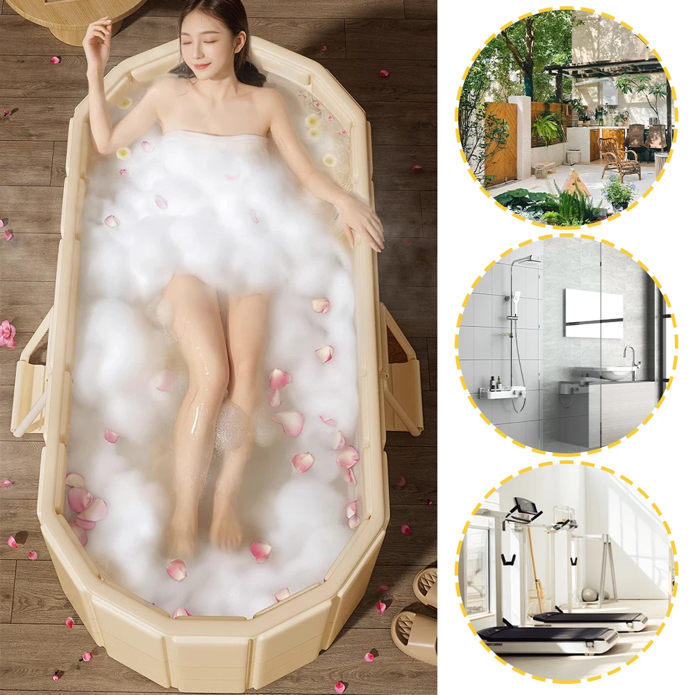 Foldable Portable Hot Tub with Dual Drainage Design for Home Gym Large Collapsible Ice Bath Tub for Relaxation - Image 3