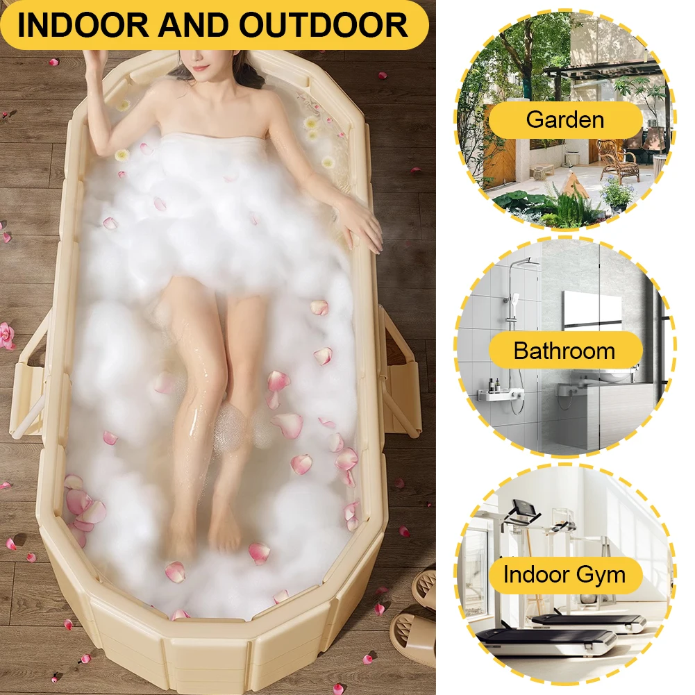 Foldable Portable Hot Tub with Dual Drainage Design for Home Gym Large Collapsible Ice Bath Tub for Relaxation - Image 4