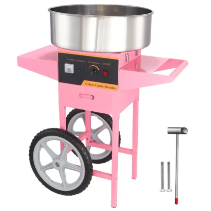 Electric Cotton Candy Machine with Cart 1000W Commercial Floss Maker with Stainless Steel Bowl Sugar Scoop and Drawer