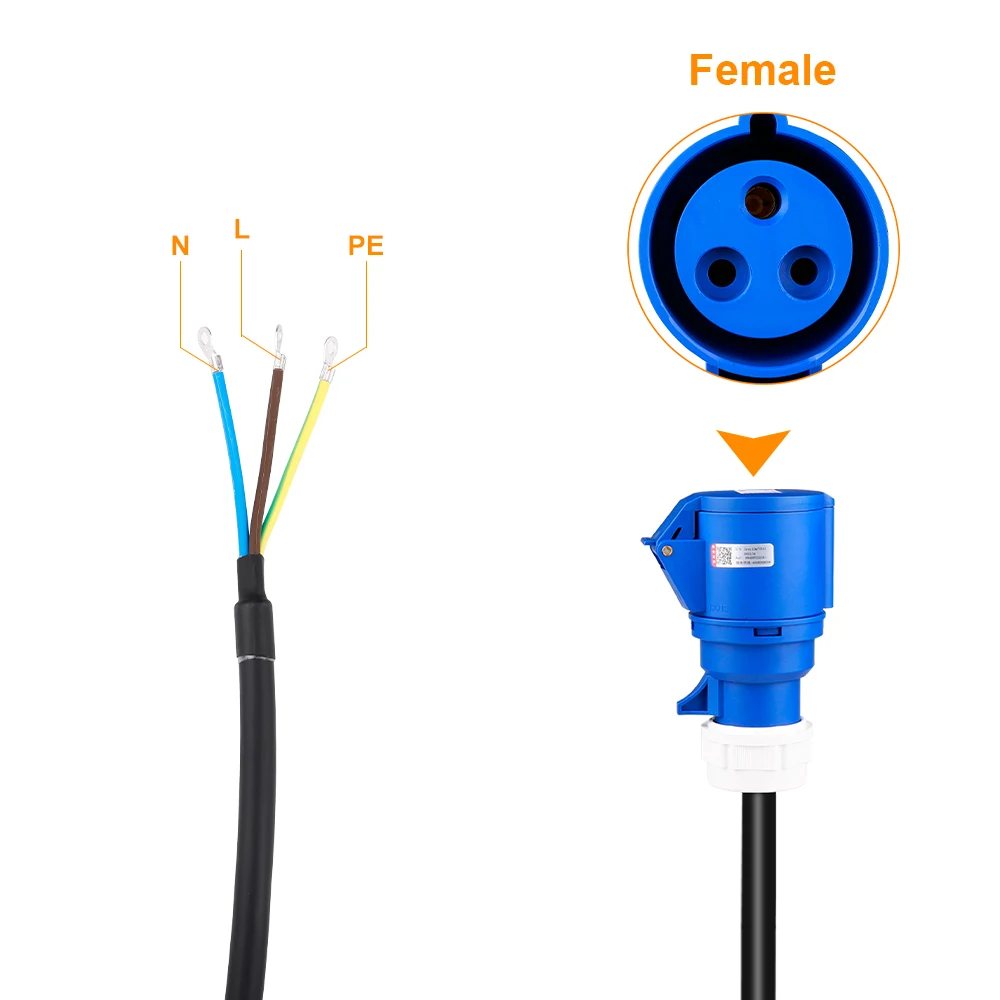 EV Charger CEE Female Plug 3 Pins Adapter Waterproof Connection WallMount Socket Connect with 32A 1Phase 7KW Charger - Image 4