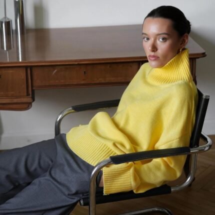 Autumn Women’s Knitted Sweater Oversize High Collar Yellow Vintage Pullover Soft Winter Warm Vintage Red Sweaters for Women