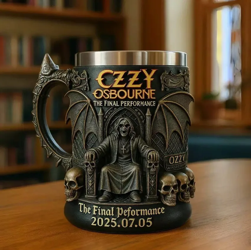 Halloween 3D Resin Ozzy Mug Osbourne Commemorative Mug Stainless Steel Skull Water Cup Beer Mug Coffee Cup Drinking