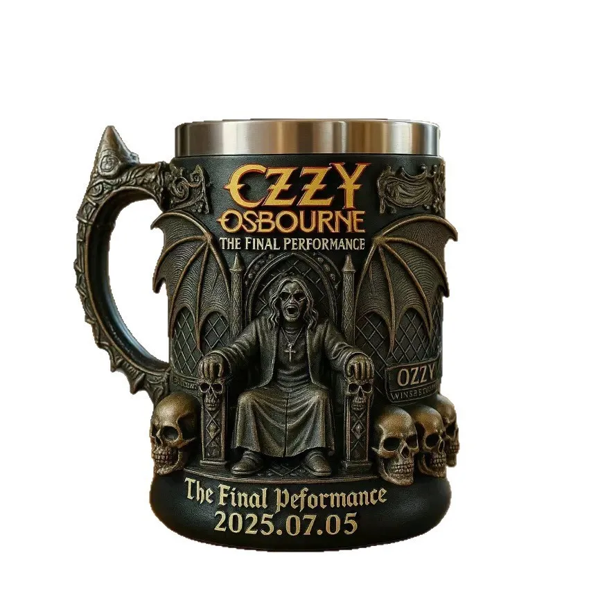 Halloween 3D Resin Ozzy Mug Osbourne Commemorative Mug Stainless Steel Skull Water Cup Beer Mug Coffee Cup Drinking - Image 4