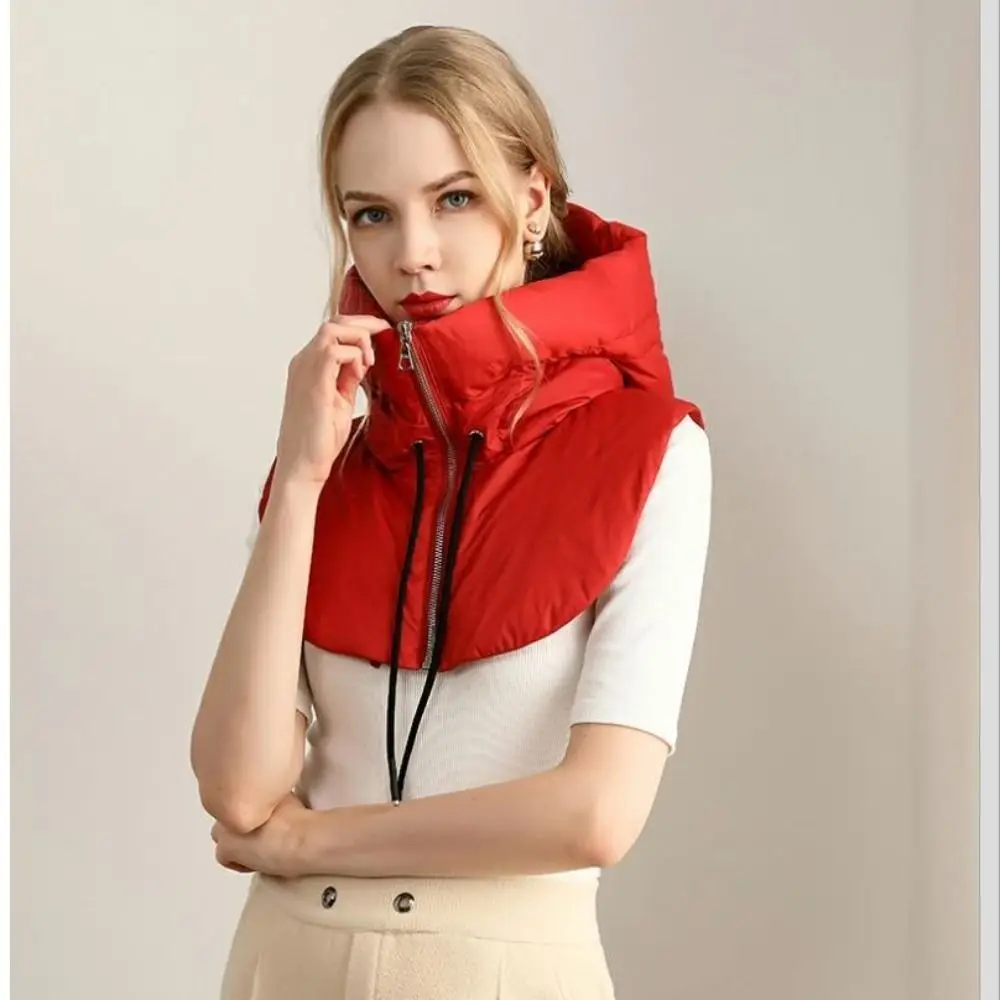 Ultralight Down Hooded Hats Drawstring Removable Neck Cover Scarf Balaclava Hat Zippper Coat Short Tank Top Women’s - Image 3