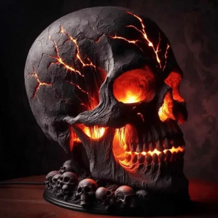 Halloween Lava Stone Skull Lamp Skull Desk Lamp with Spooky Led Light for Halloween Party Mantel Decoration Unique Room Accent