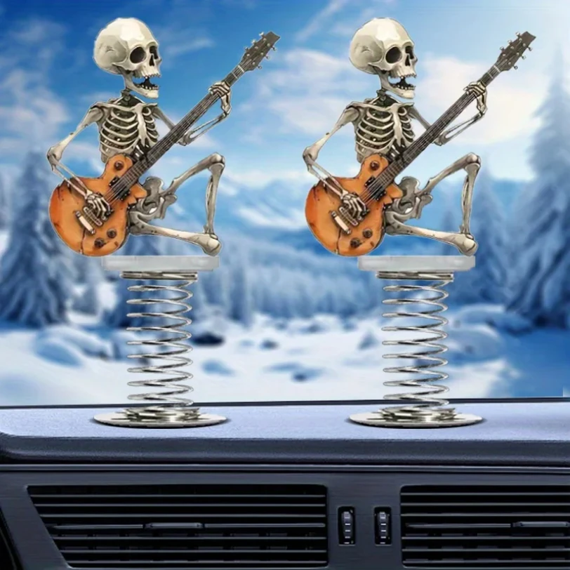 Rock Style Skull Guitar Car Ornaments Spring Swing Creative Decoration 2D Car Personalized Decoration Small Objects - Image 2