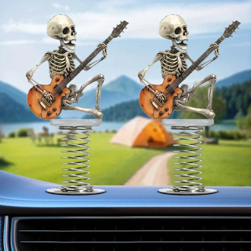 Rock Style Skull Guitar Car Ornaments Spring Swing Creative Decoration 2D Car Personalized Decoration Small Objects - Image 3