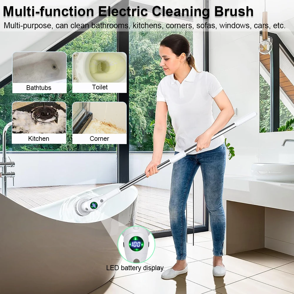Electric Cleaning Brush 8 in 1 Multifunctional Household Wireless Rotatable Cleaning Brush For Bathroom Kitchen Windows Toilet - Image 2