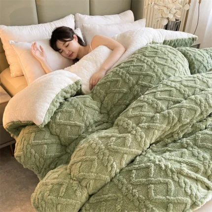 High-quality Thickened Winter Warm Bed Blanket Artificial Lamb Cashmere Weighted Blankets Thicker Warmth Duvet Quilt Comforter