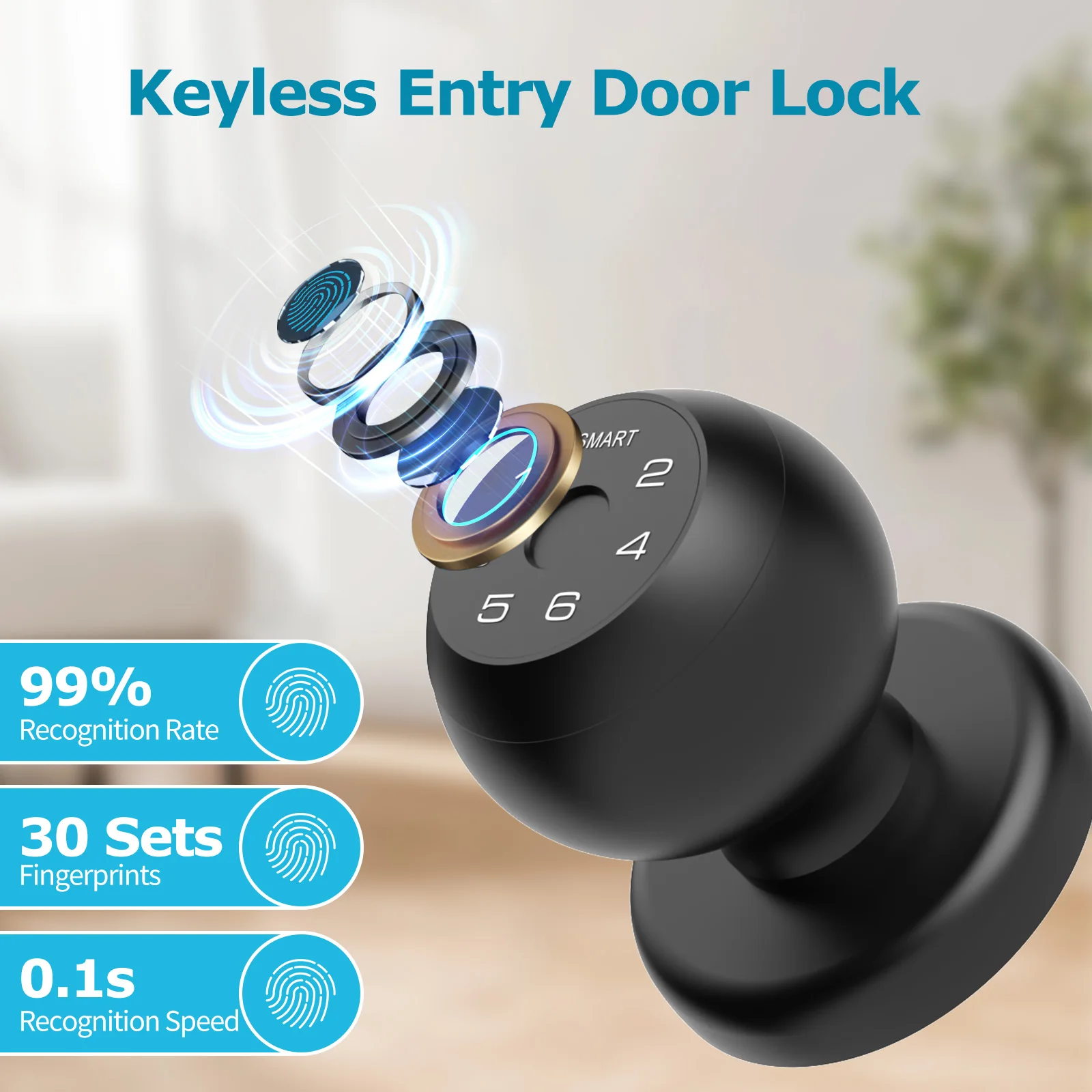Ball-Shaped Smart Lock Fingerprint, App-Controlled, Passcode, and Electronic Touchscreen Keypad Door Lock Smart Handle - Image 4