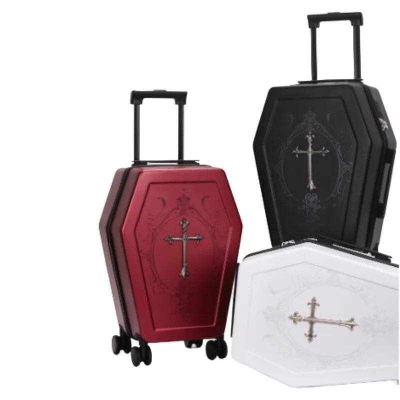 Unique design Gothic Coffin suitcase Halloween travel bag Black retro trunk Vampire themed suitcase Dark aesthetic luggage