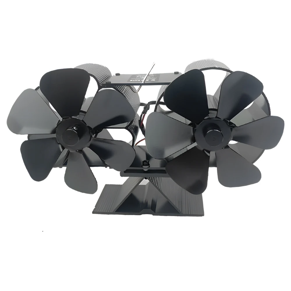 Wood Stove Fan Heat Powered Dual Silent Motors 6 Blades Non-Electric Heat Activated Fireplace Fan with Bracket and Magnetic Ther