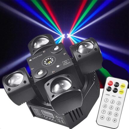 Mini Moving Head Stage Effect Light 4 Arm DMX Sound Control LED RGBW Beam Red Green Laser Strobe 3 in 1 For Disco DJ Party Bars