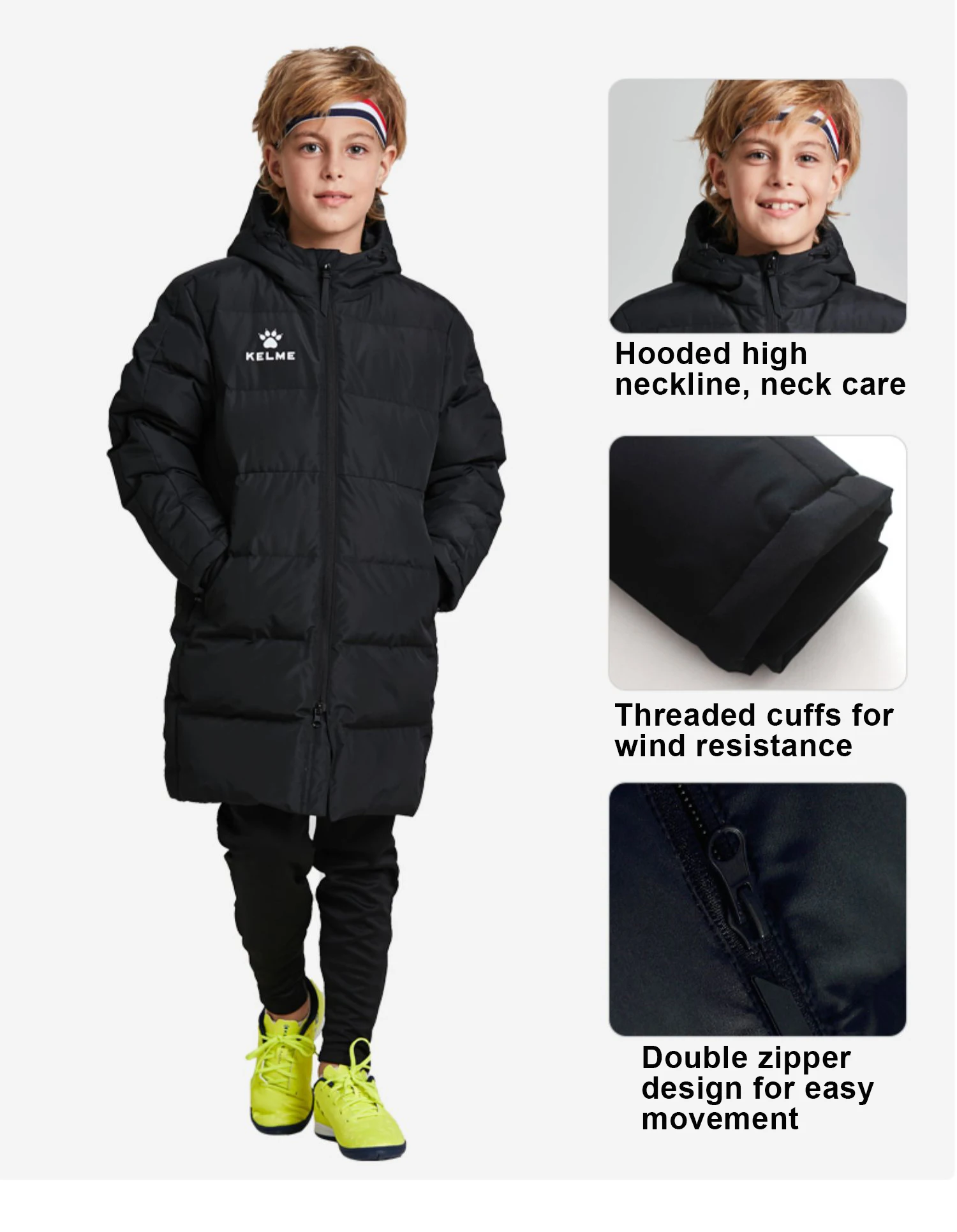 Kid Winter Jacket Long Solid Sports Training Coat Child Overcoat Outrwear Warm Cotton Padded Winter Coat Boys Girl - Image 2
