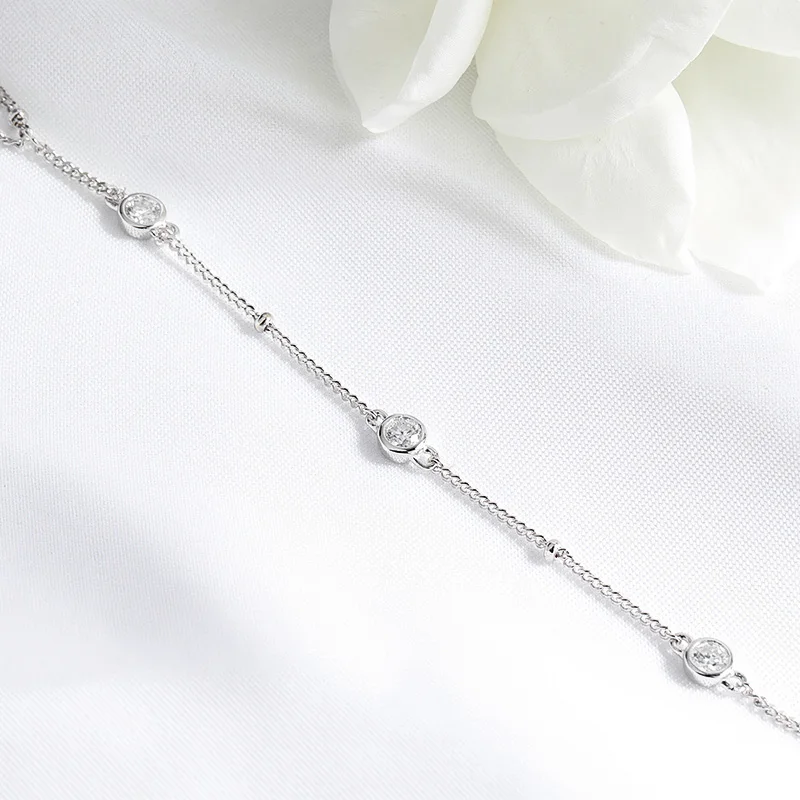 3MM Moissanite Bracelets for Women 14-21cm Wrist Size Adjustable Chain 925 Sterling Silver Plated 18K Wholesale Jewelry - Image 3