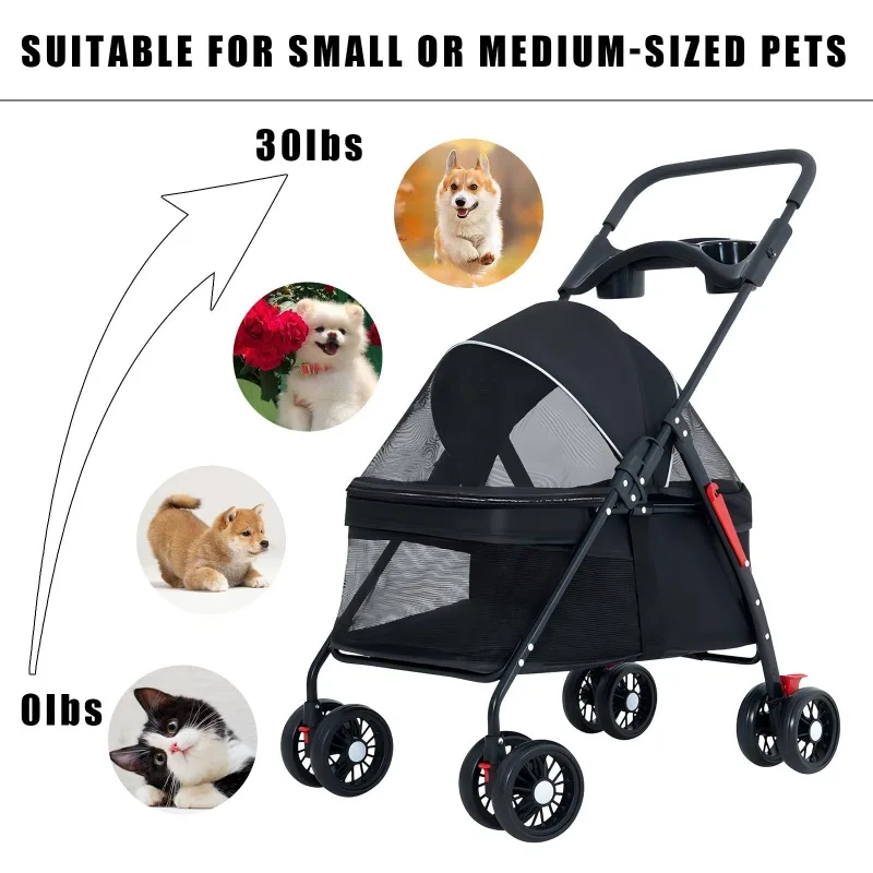Pet Stroller Dogs Cats Teddy Bear Baby Stroller Small Pet Stroller Light and Foldable Suitable Outdoor Travel Dog Cat Supplies - Image 3