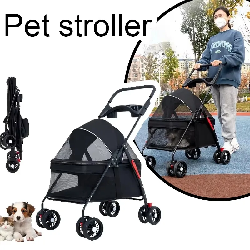 Pet Stroller Dogs Cats Teddy Bear Baby Stroller Small Pet Stroller Light and Foldable Suitable Outdoor Travel Dog Cat Supplies - Image 2