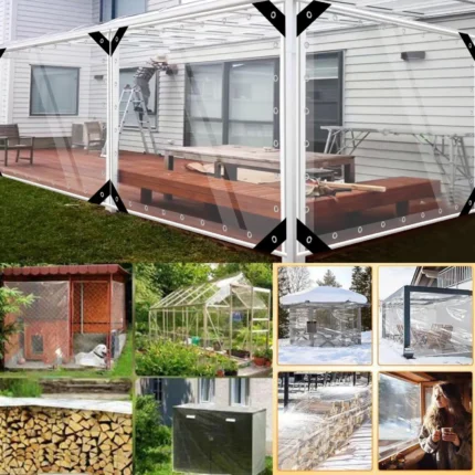 Clear Tarps Heavy Duty PVC, Transparent Tarp Durable Waterproof Dustproof Windproof Tarpaulin with Grommets & Ropes for Patio